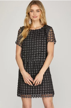 Lurex Crochet Lace Skirt- Black