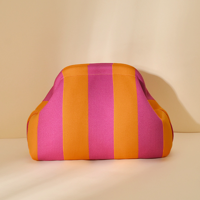 Color-block Striped Knit Cosmetic Bag with Personalization