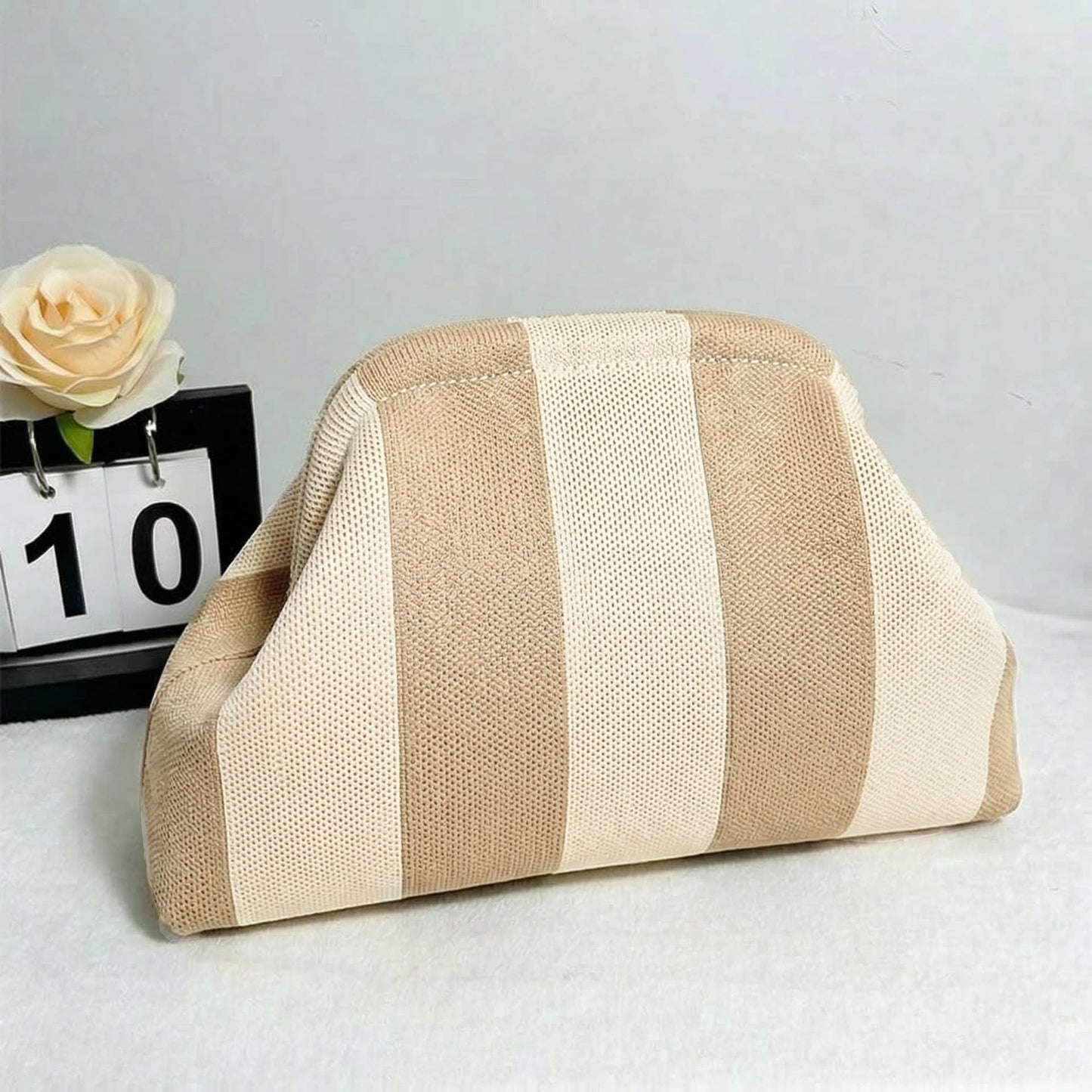 Color-block Striped Knit Cosmetic Bag with Personalization