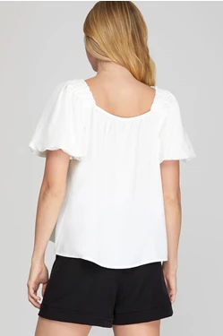 Solid Puff Sleeve Square Neck Top