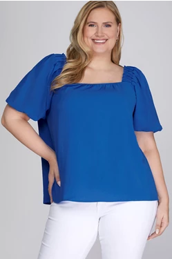 Solid Puff Sleeve Square Neck Top