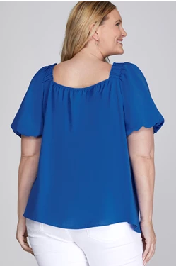 Solid Puff Sleeve Square Neck Top