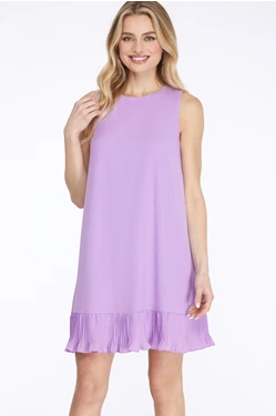 Solid Sleeveless Pleated Hem Dress - Lavender