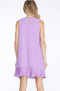 Solid Sleeveless Pleated Hem Dress - Lavender