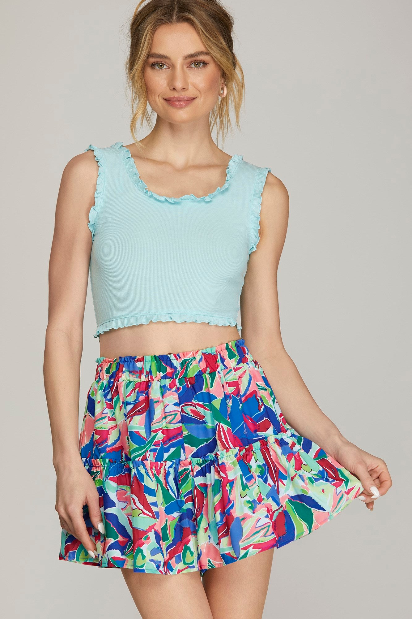 Floral Print Tiered Shorts