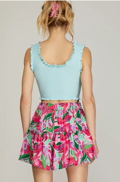 Floral Print Tiered Shorts