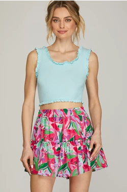 Floral Print Tiered Shorts