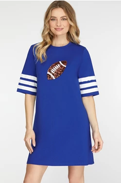 Solid Football Sequin Striped Sleeve Dress