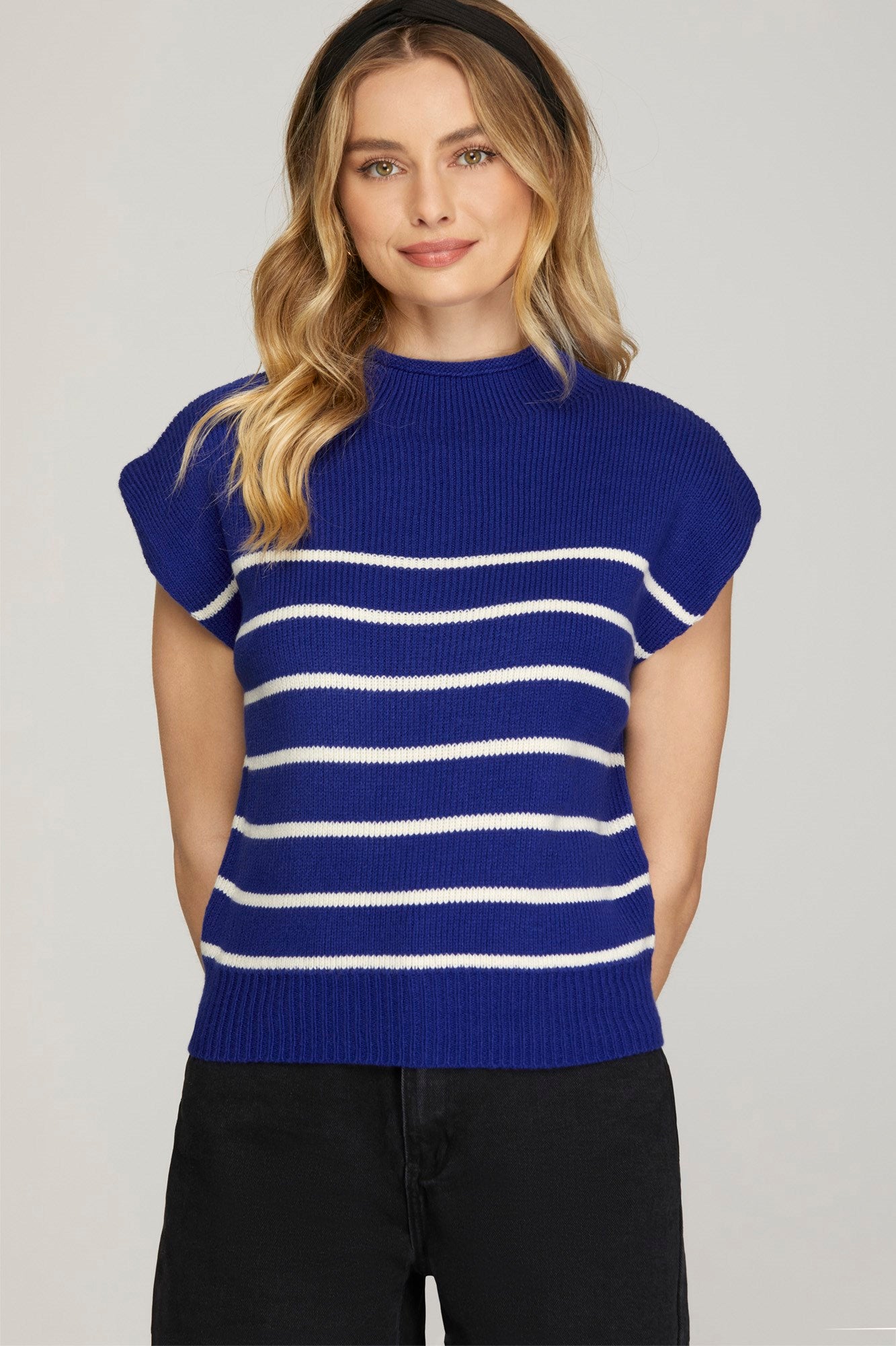 Mock Neck Striped Sweater Top