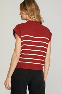 Mock Neck Striped Sweater Top