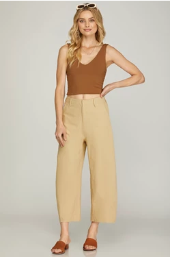 Barrel Capri Woven Pants - Taupe
