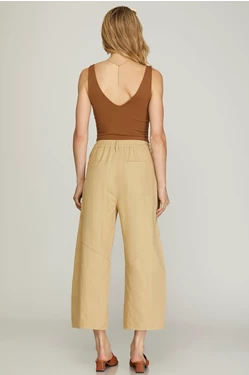 Barrel Capri Woven Pants - Taupe