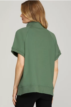 Short Sleeve Half Zip French Terry Top