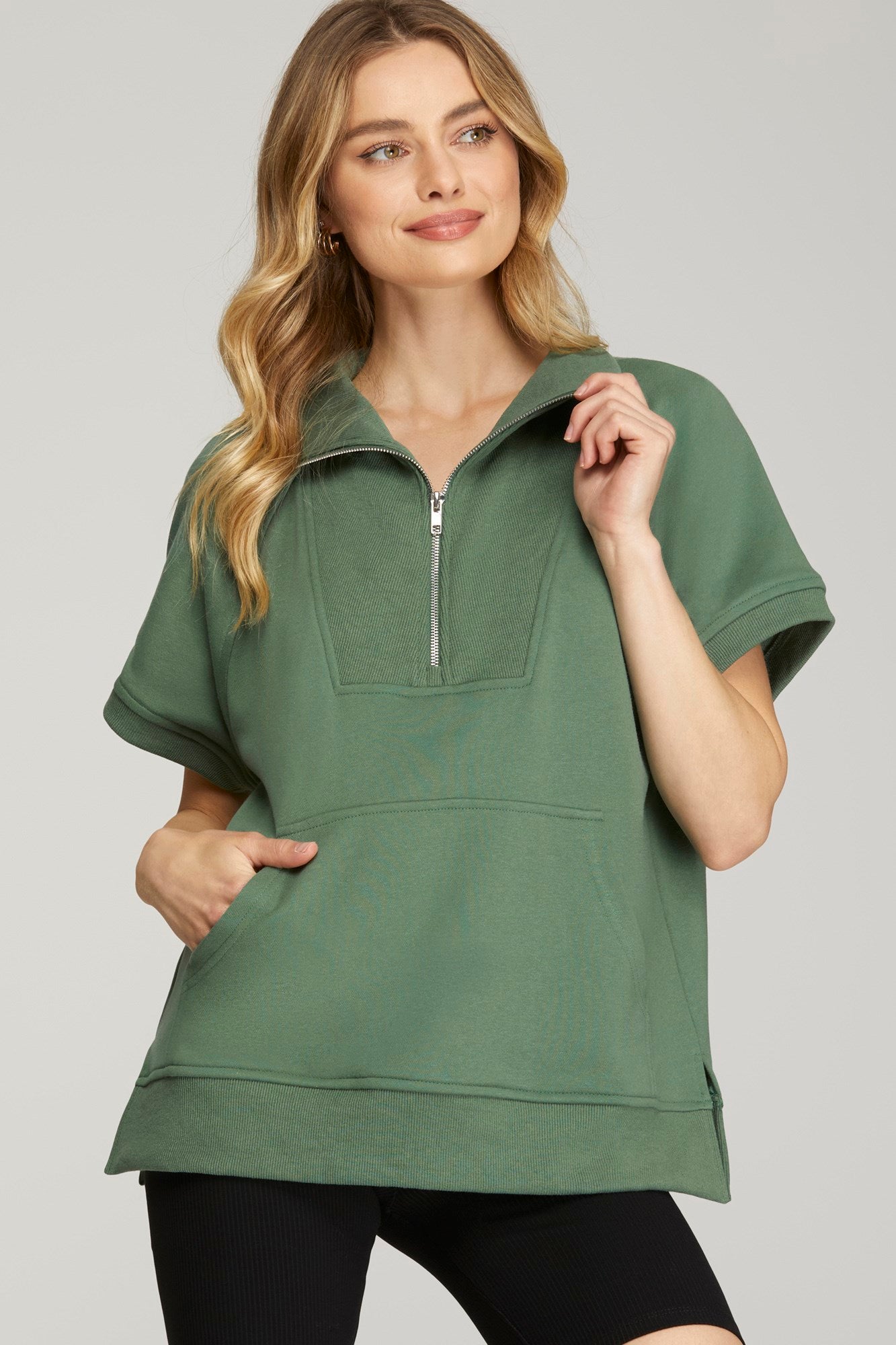 Short Sleeve Half Zip French Terry Top