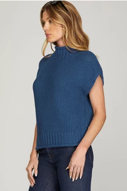 Solid Drop Shoulder Mock Neck Sweater-Fall