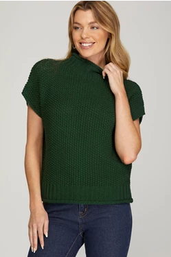 Solid Drop Shoulder Mock Neck Sweater-Fall