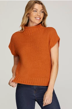 Solid Drop Shoulder Mock Neck Sweater-Fall