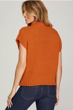 Solid Drop Shoulder Mock Neck Sweater-Fall