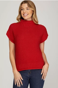 Solid Drop Shoulder Mock Neck Sweater-Fall