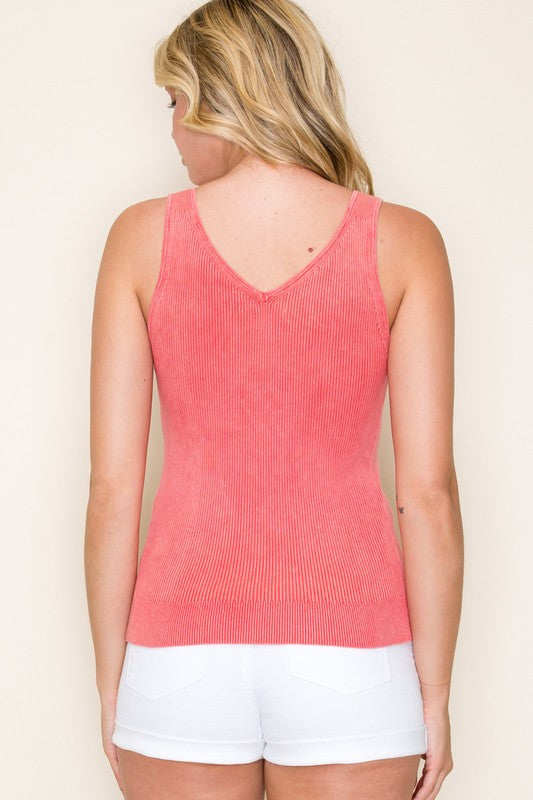 Double V-Neck Fitted Ribbed Tank Top
