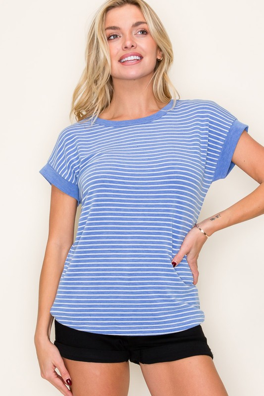 Striped Soft Terry Crew Neck Top