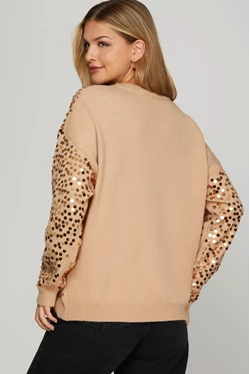 Long Sleeve Sequined Sweater-Gold