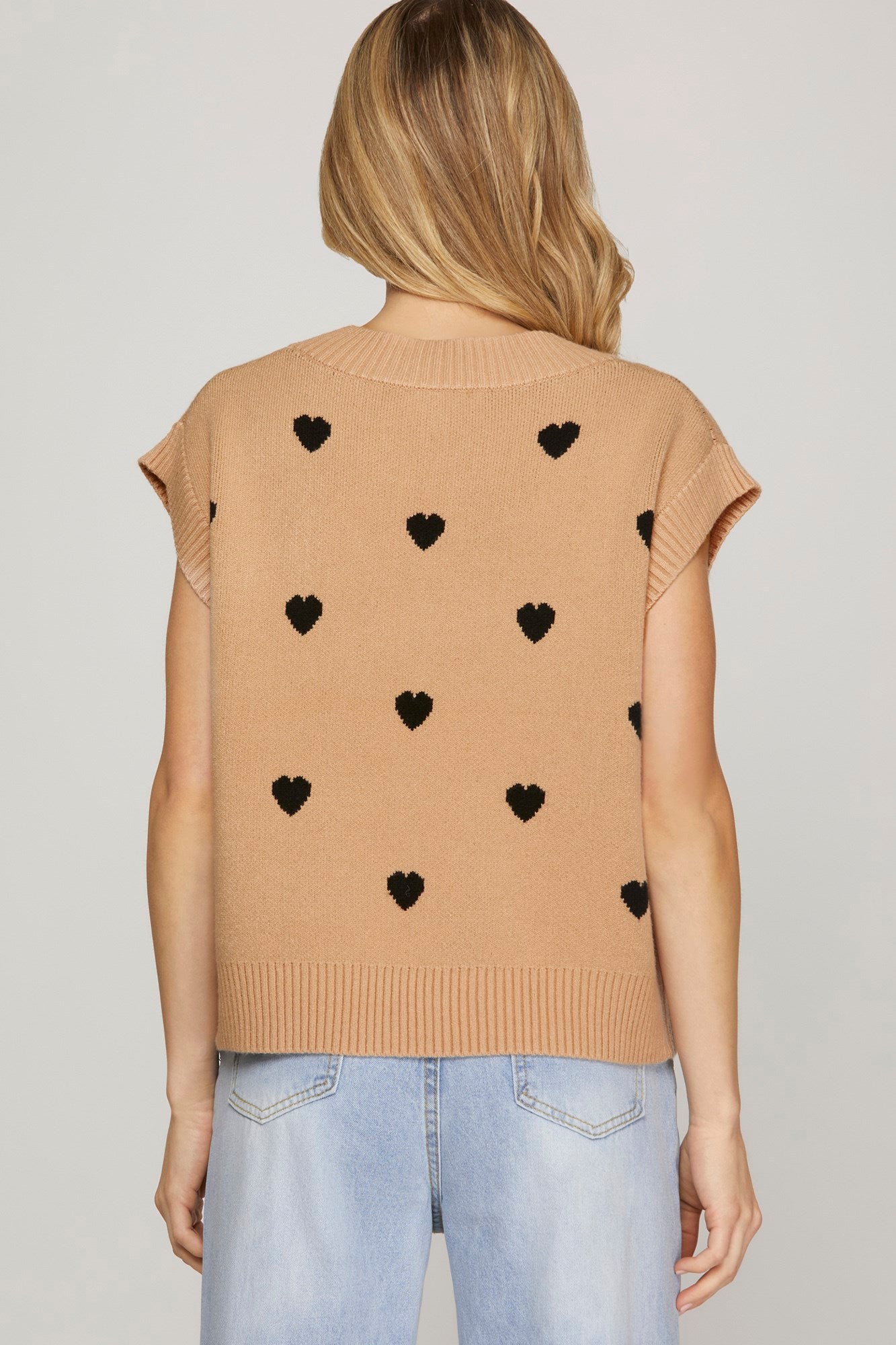 V-Neck Heart Sweater Vest-Taupe