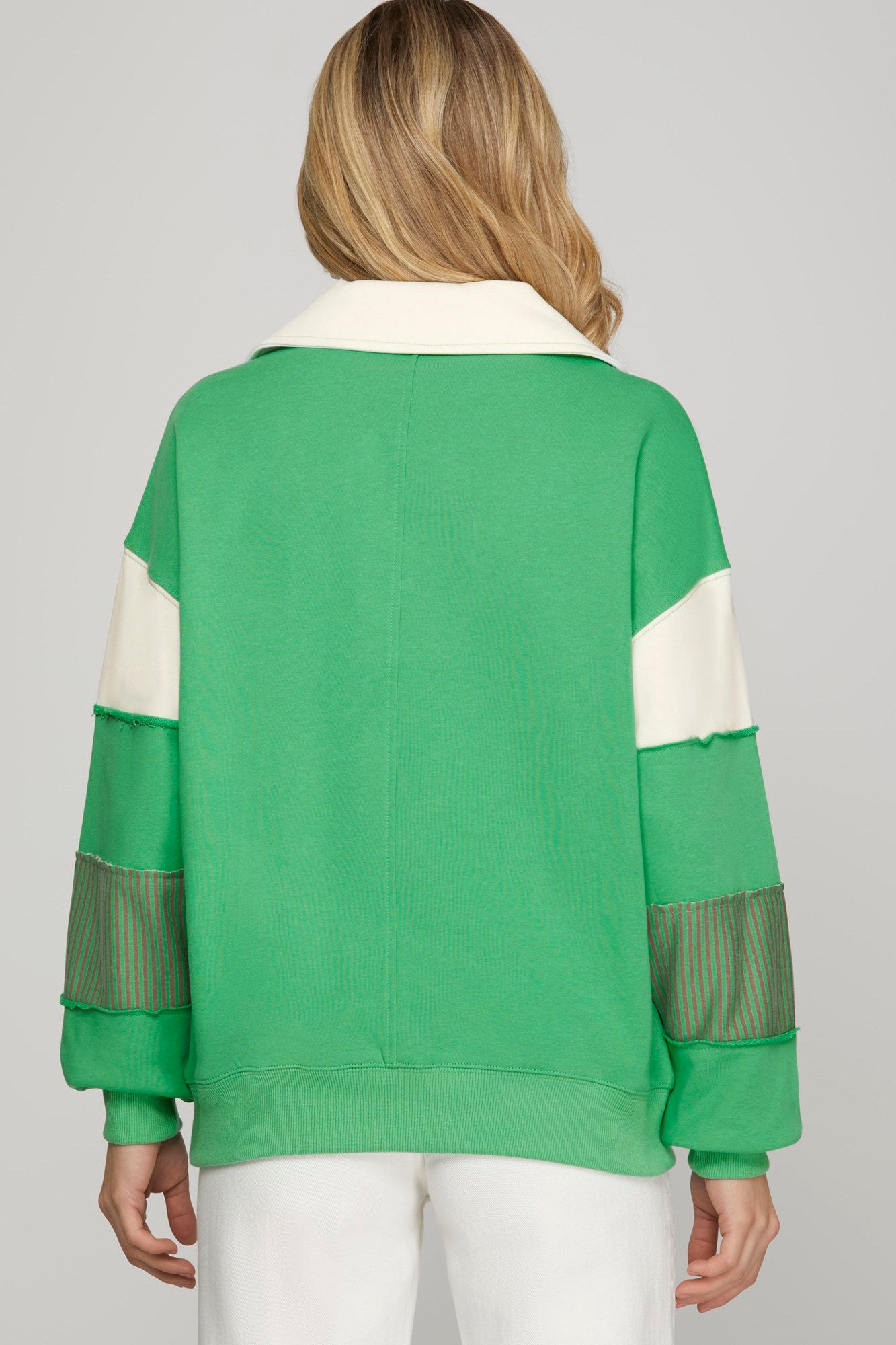 Color Block Sleeve V-Neck Collared Sweatshirt