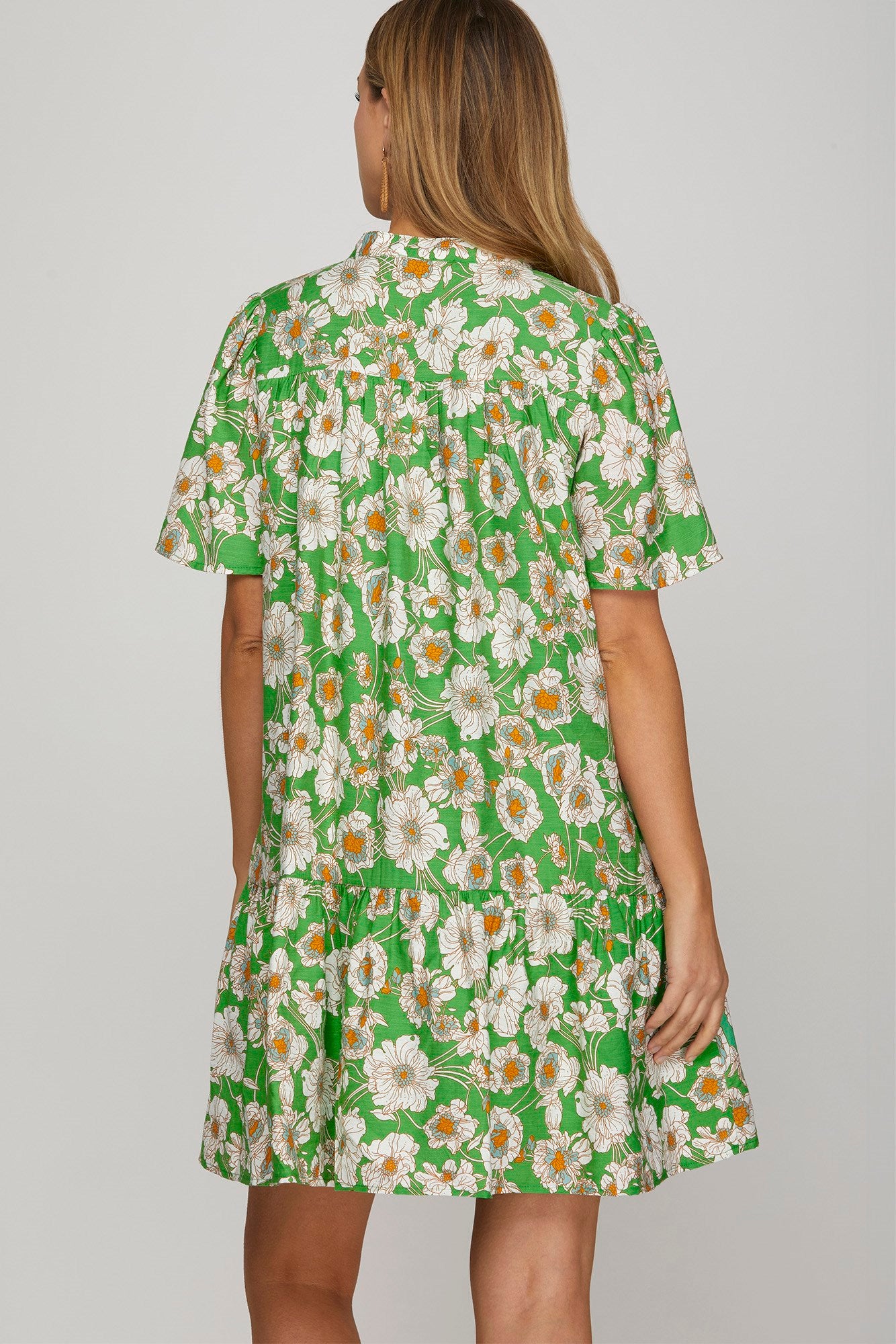Floral Crochet Trim V-Neck Flutter Sleeve Dress