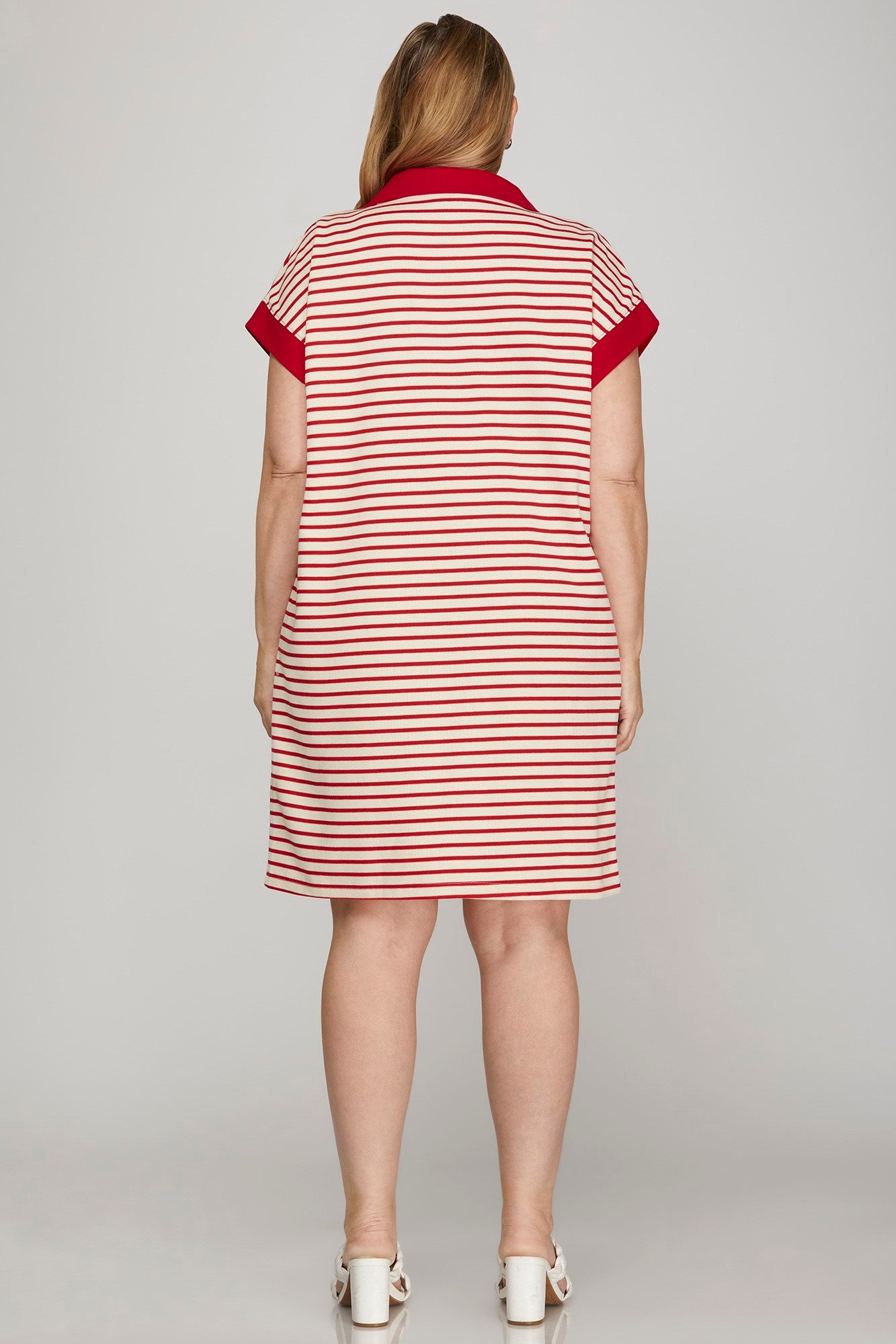 Striped Knit Collared 1/2 Zip Dress
