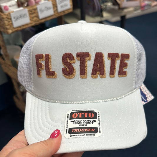 FL State Puff Block Trucker Hat - White