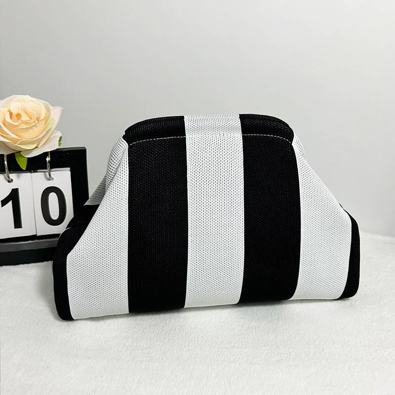 Color-block Striped Knit Cosmetic Bag with Personalization