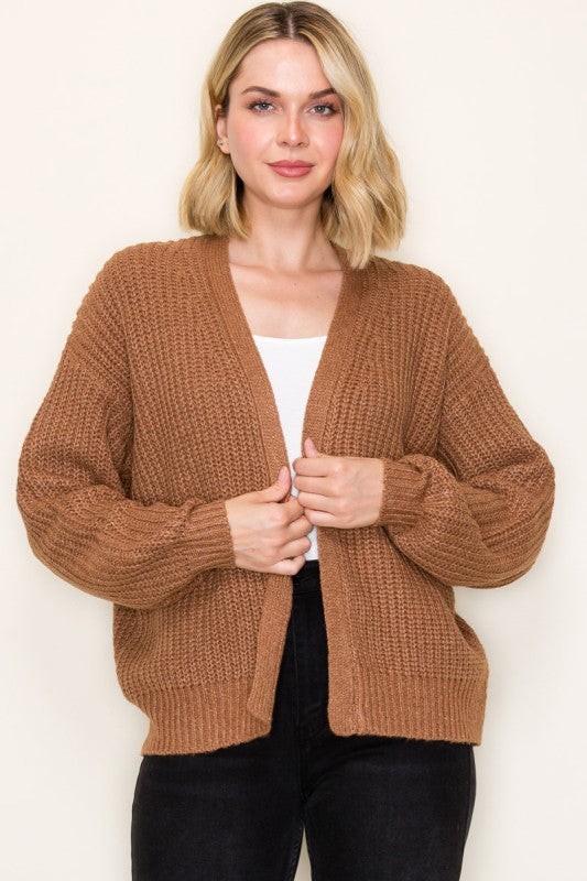 Open Front Ballon Sleeve Chunky Cardigan