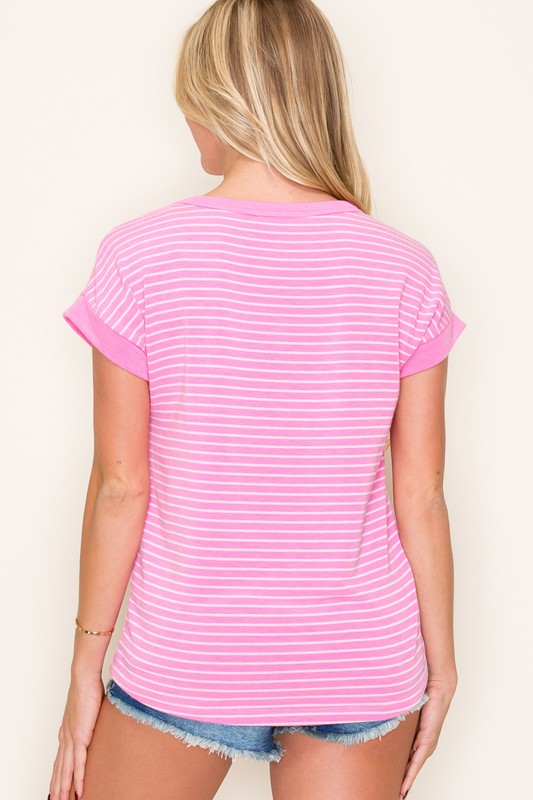 Striped Soft Terry Crew Neck Top