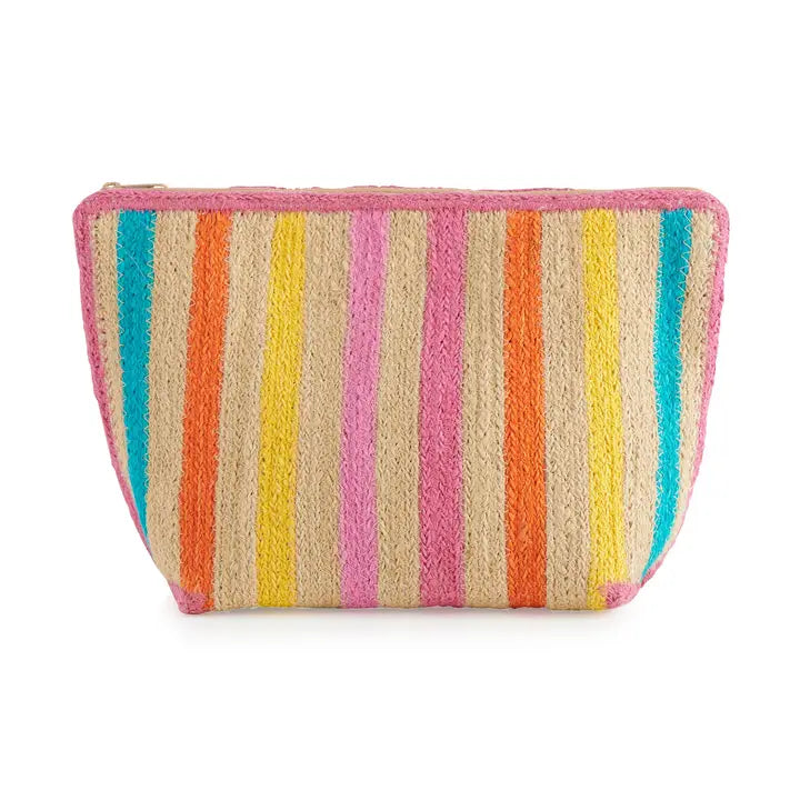 Cabana Stripe Straw Zip Pouch-Multi