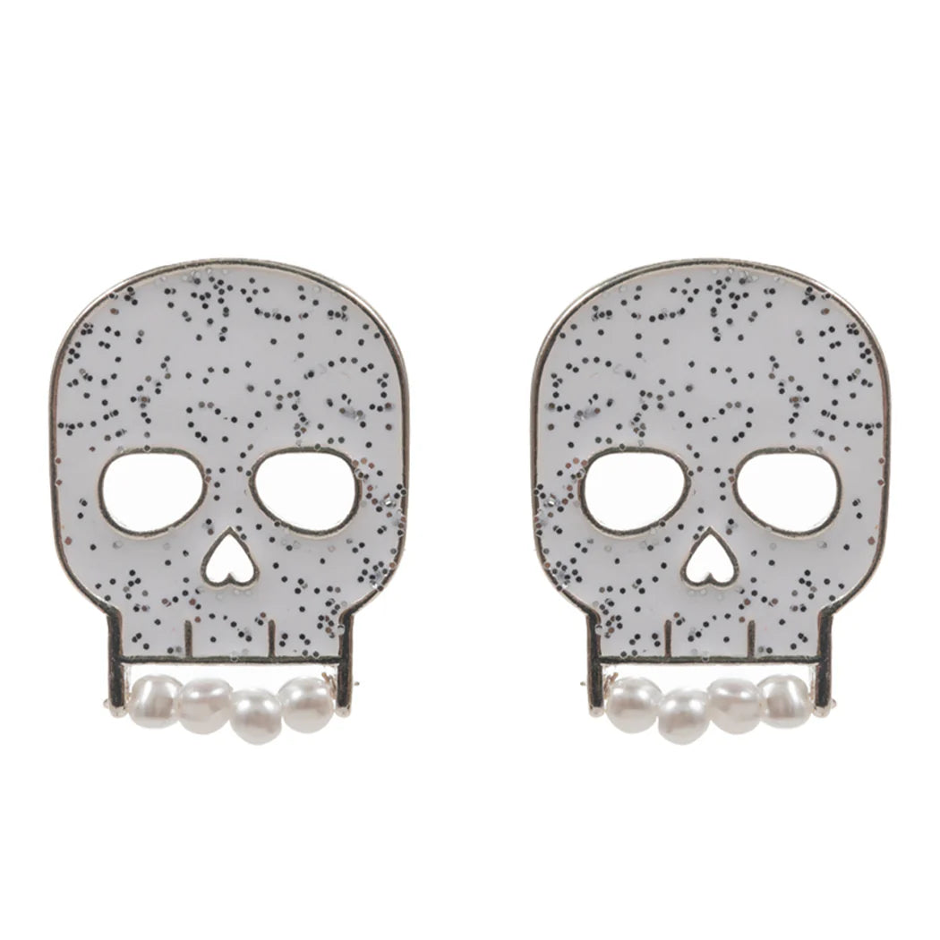 Skull W/ Pearl Tooth Post Earring