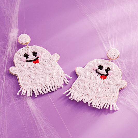 Ghost Fringe Beaded Earrings - White