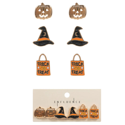 Pumpkin, Witch Hat, And Treat Bag Earring Set