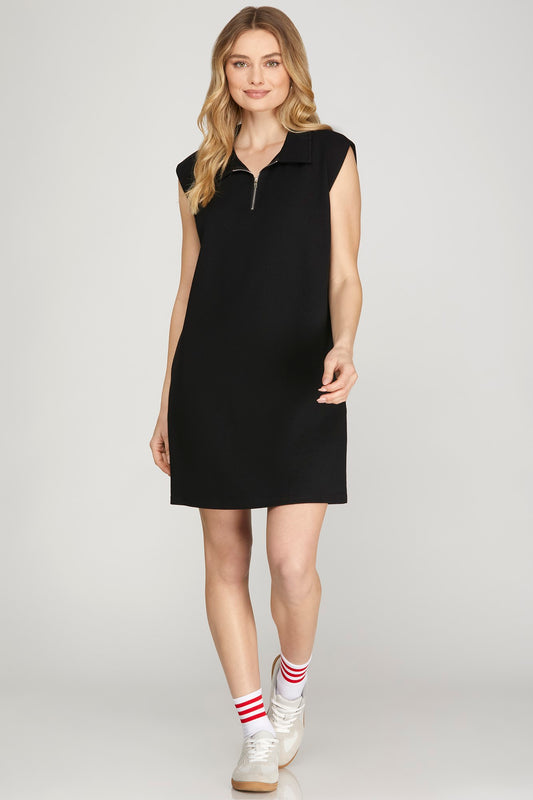 Solid Collared 1/2 Zip Polo Knit Dress