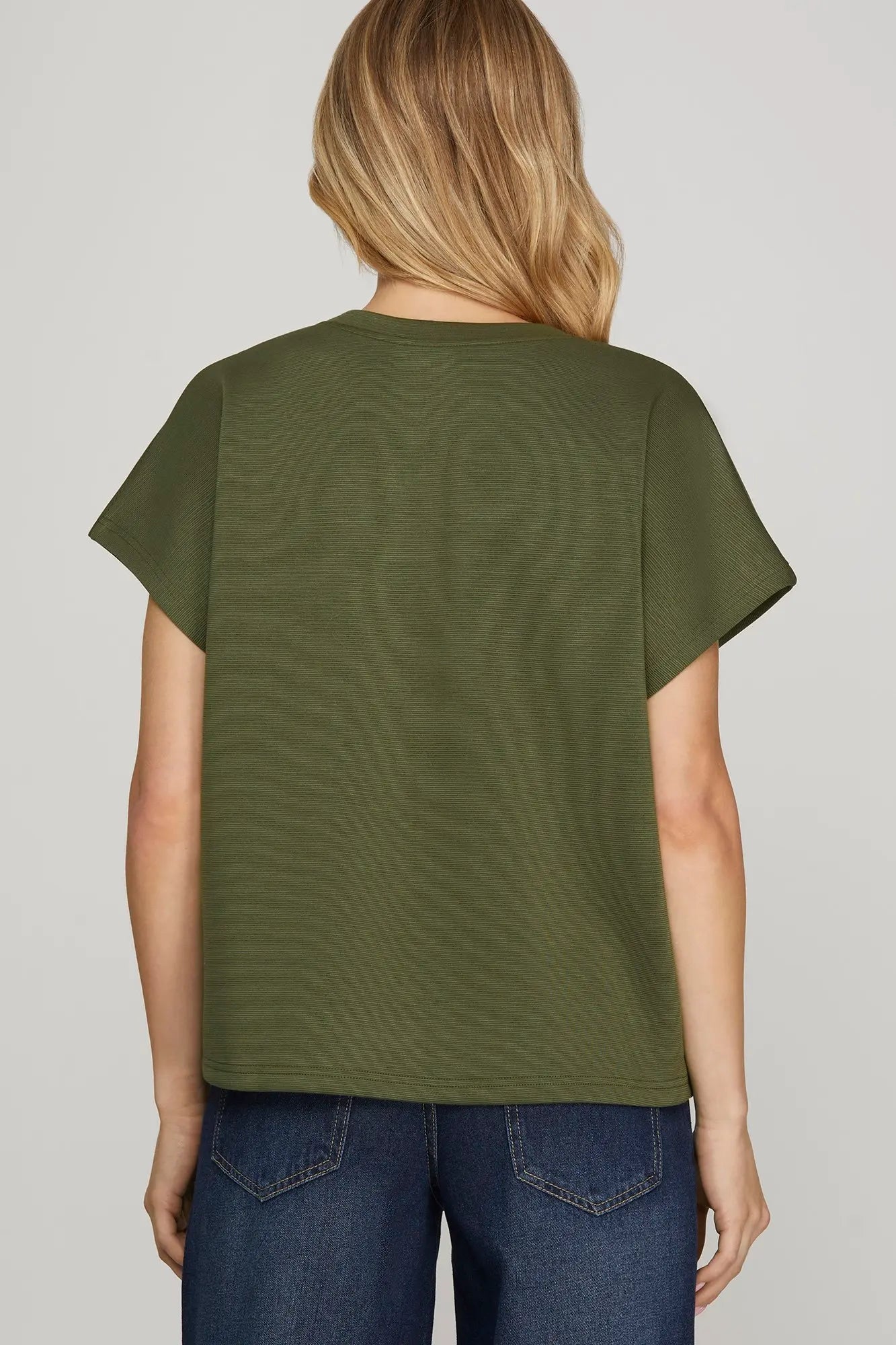 Solid Round Neck Drop Sleeve Knit Top