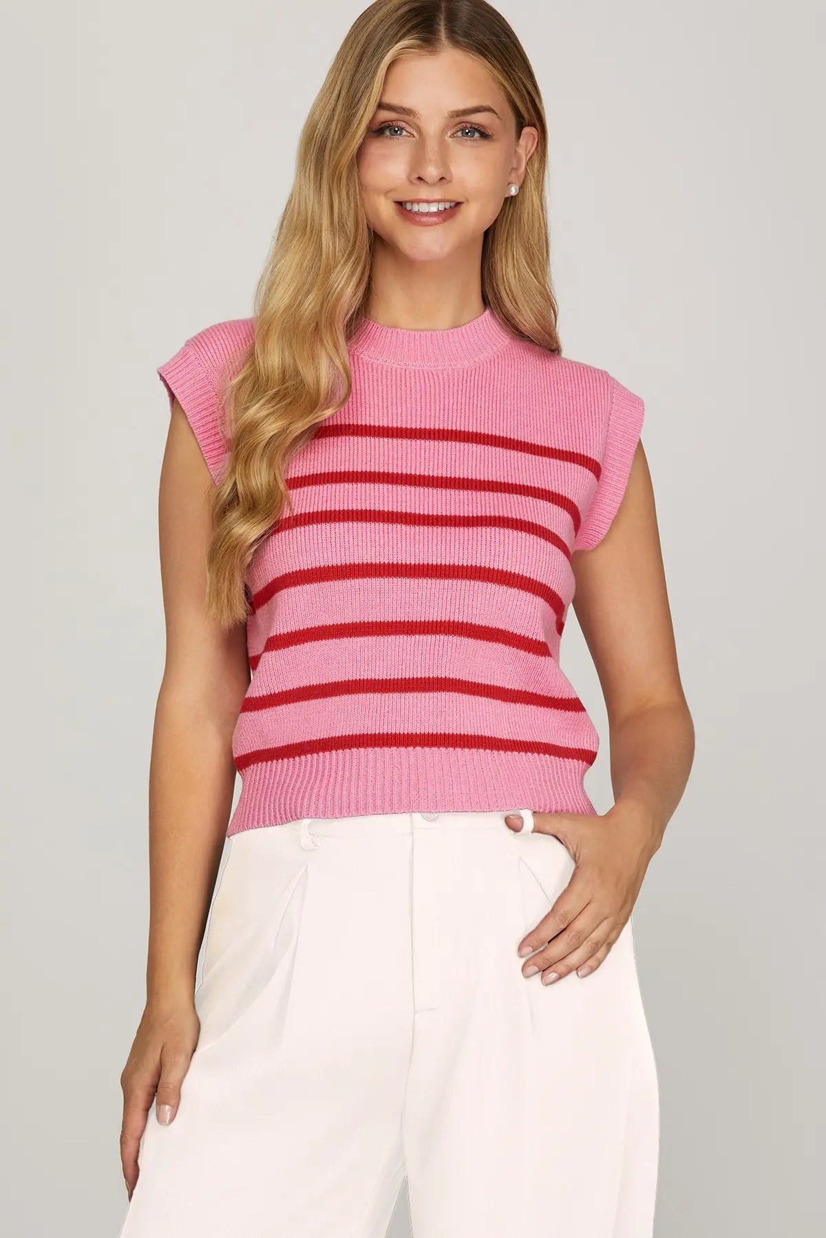 Striped Sleeveless Round Neck Sweater