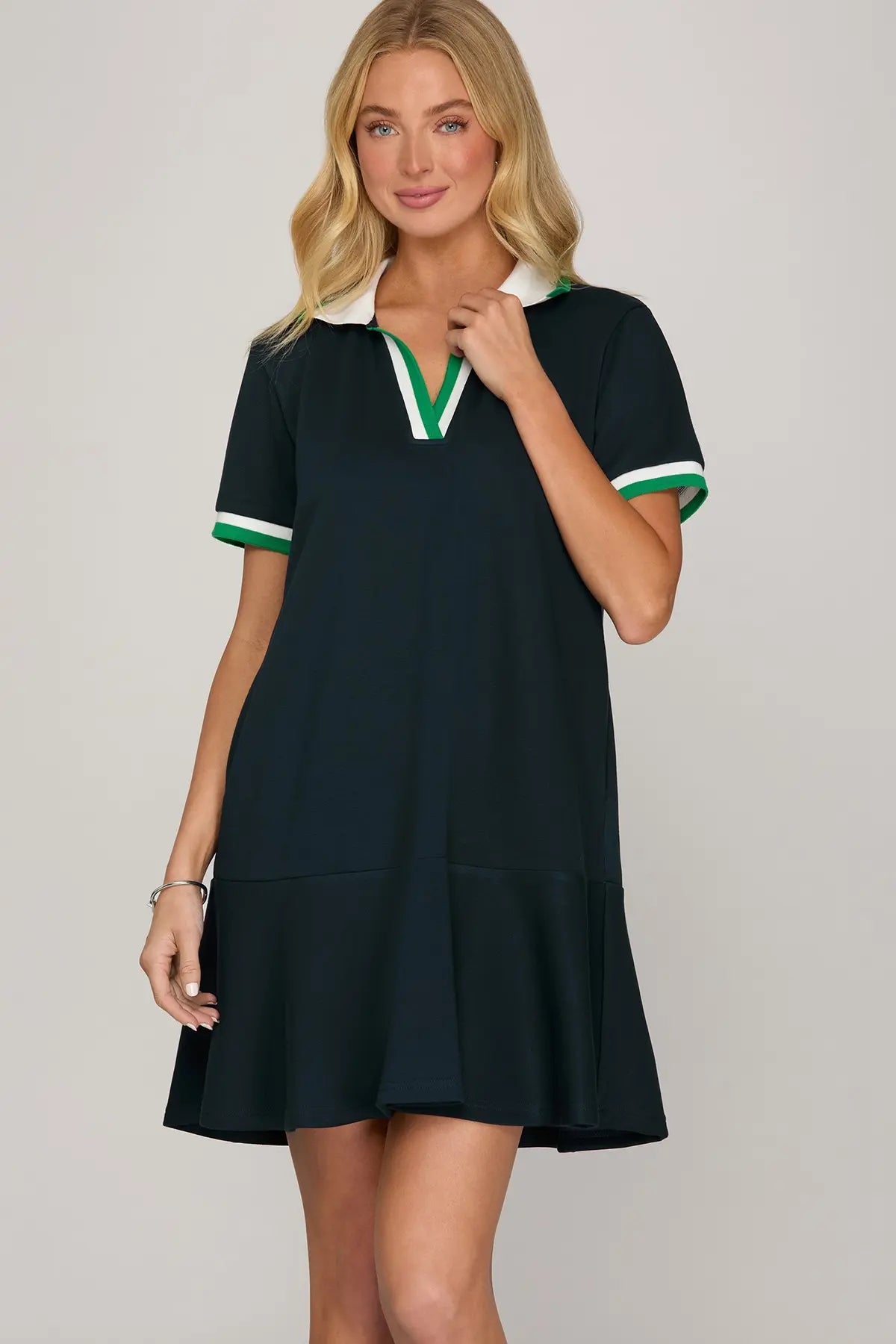 Collared Stripe Trim Tulip Hem Athleisure Dress