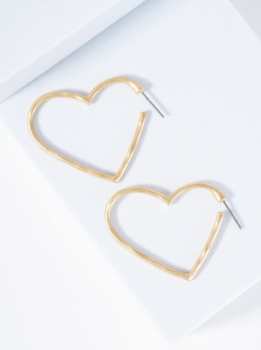 Matte Gold Textured Heart Hoop Earring