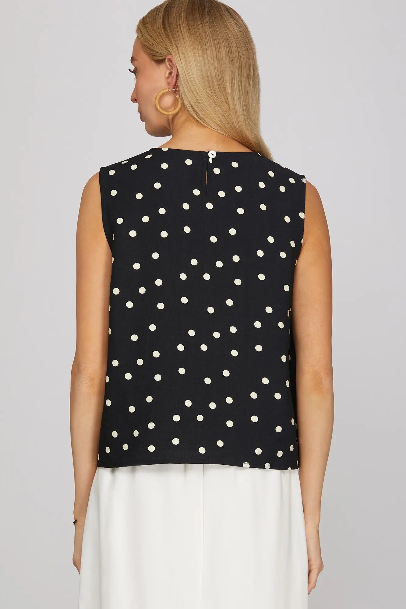 Sleeveless Polka Dot Top-Black