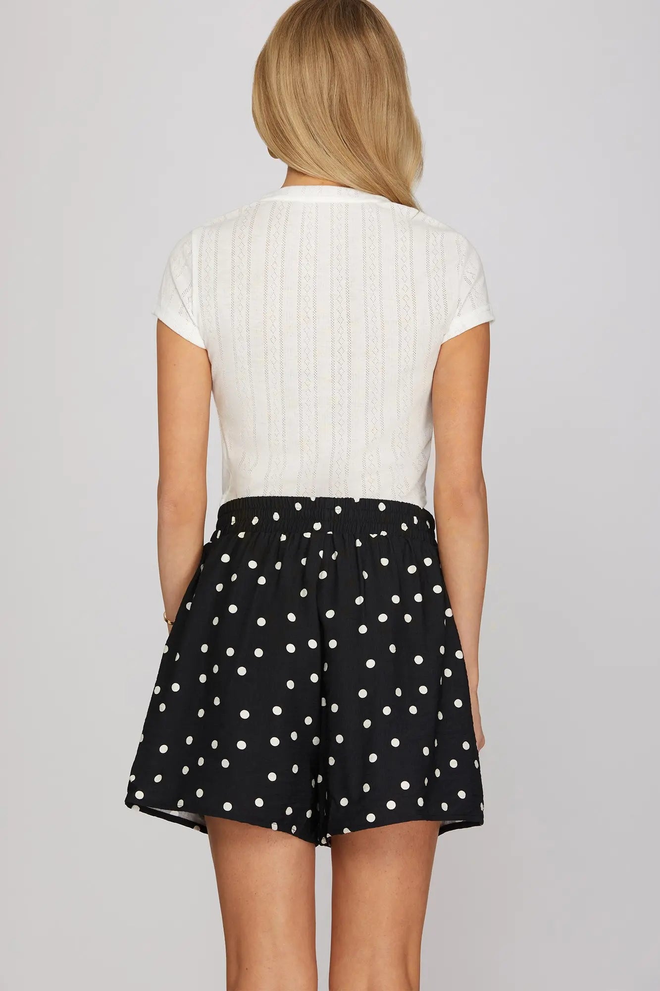 Polka Dot Elastic Waist Shorts-Black