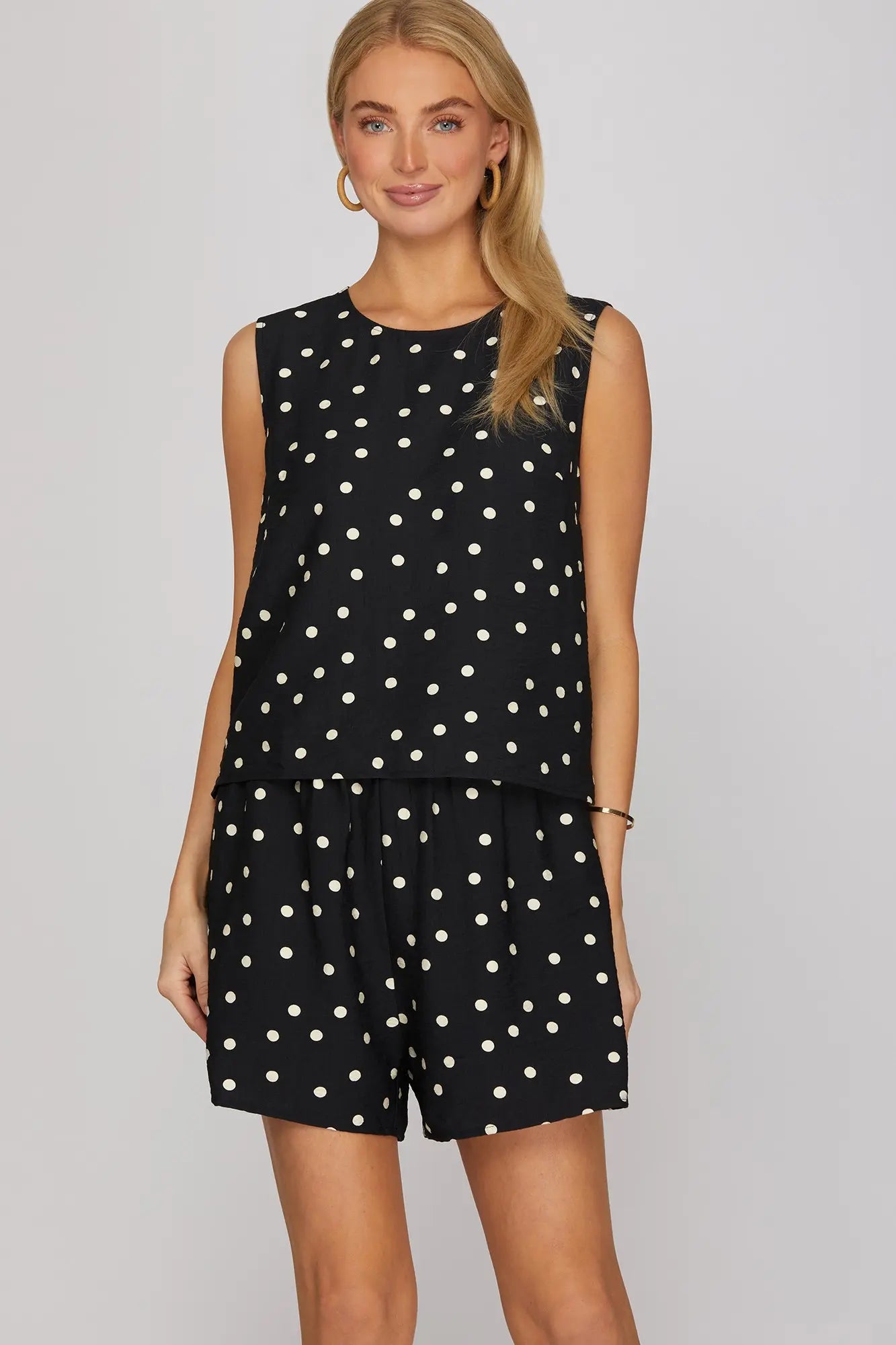 Sleeveless Polka Dot Top-Black
