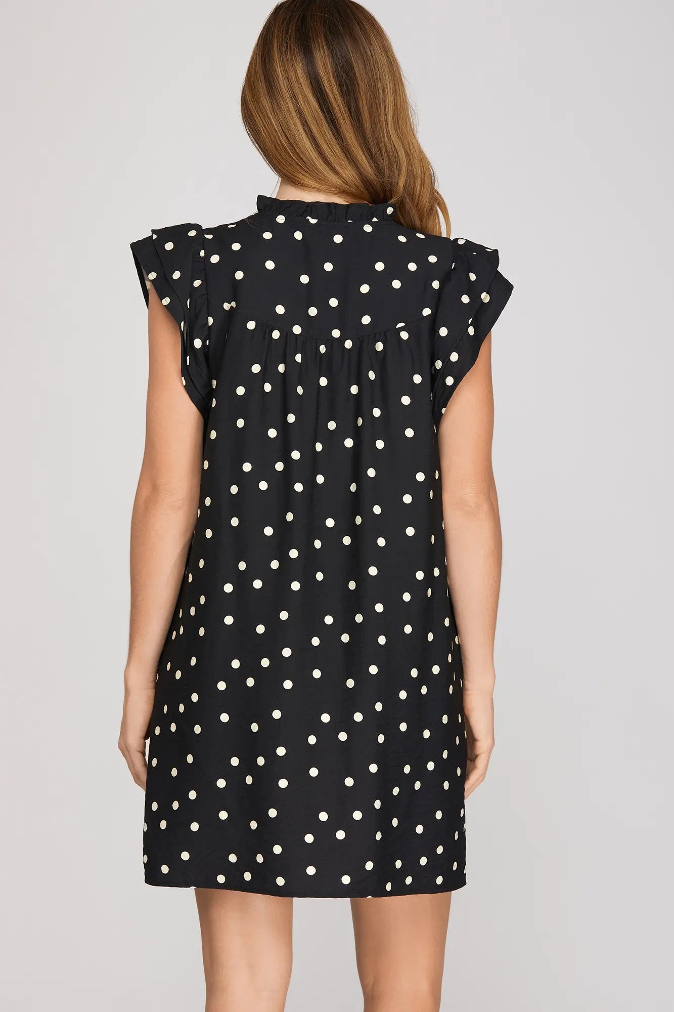 Polka Dot Ruffle Sleeve Short Dress