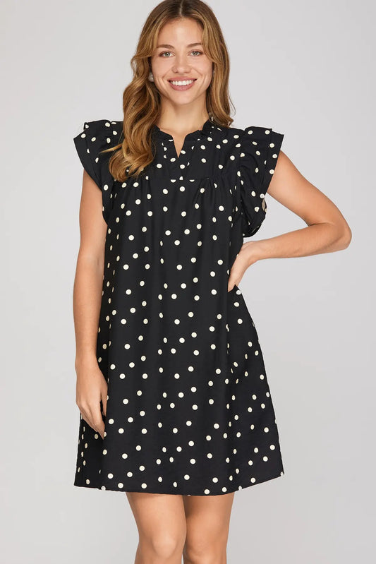 Polka Dot Ruffle Sleeve Short Dress
