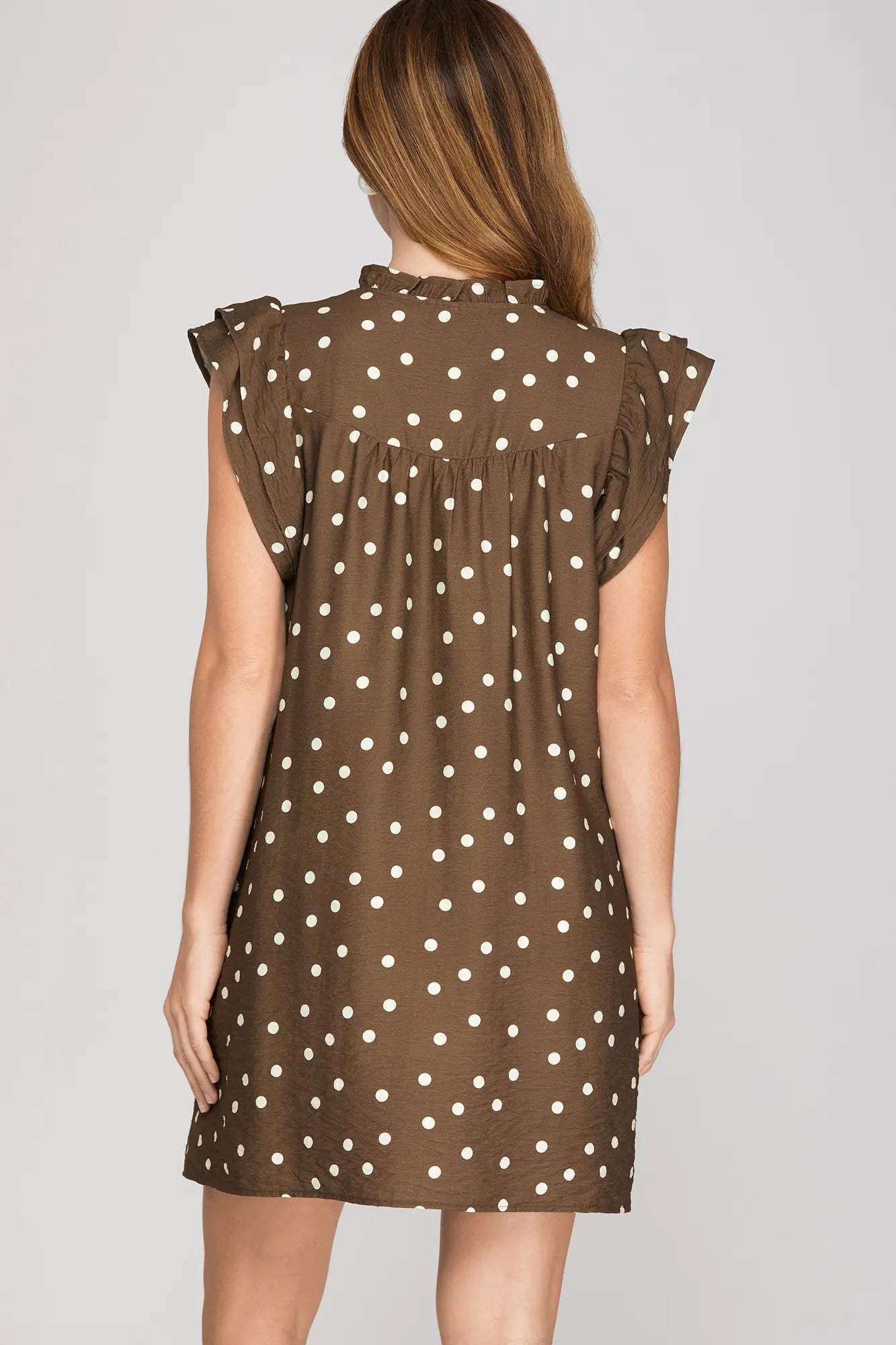 Polka Dot Ruffle Sleeve Short Dress