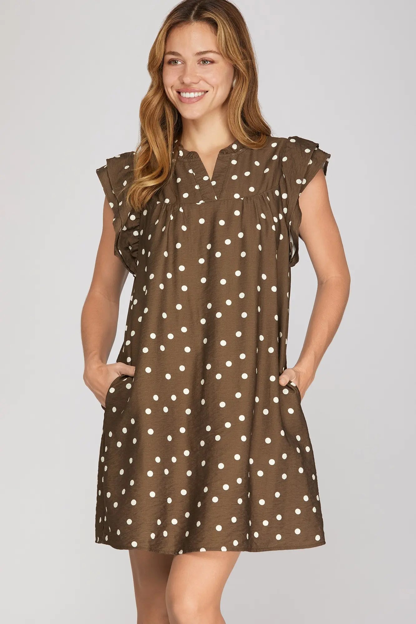 Polka Dot Ruffle Sleeve Short Dress